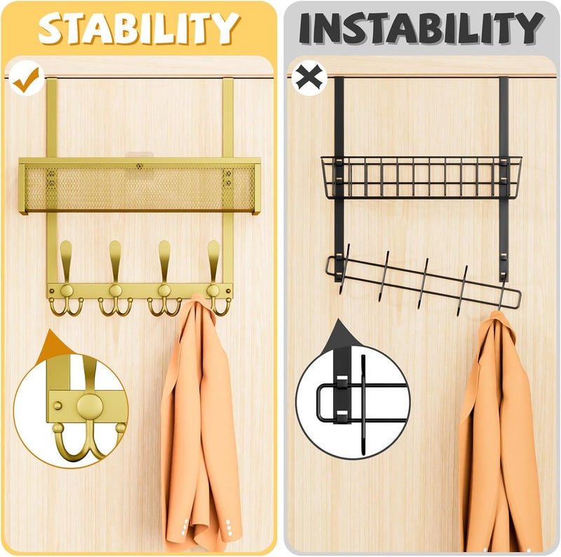 Kaiferty Over The Door Hooks Organizer,Over Door Hanger Towel Rack Mesh Basket with 12 Hooks,Back of Door Storage Organizer for Bedroom,Bathroom,Kitchen,Office(Gold) - Image 2